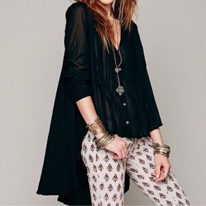 Free People Black Sisters of the moon Pleated Blouse Hi-Lo Sheer Size Small
